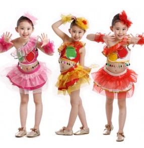 Red white fuchsia hot pink girls kids children toddlers baby kindergarten school play  one shoulder modern dance outfits costumes 